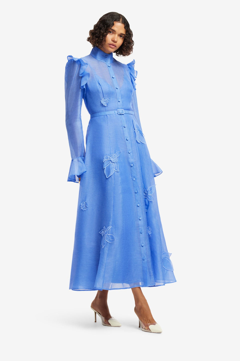 Katrina Appliqué Butterfly Sleeve Midi Dress - Azure Dress Midi