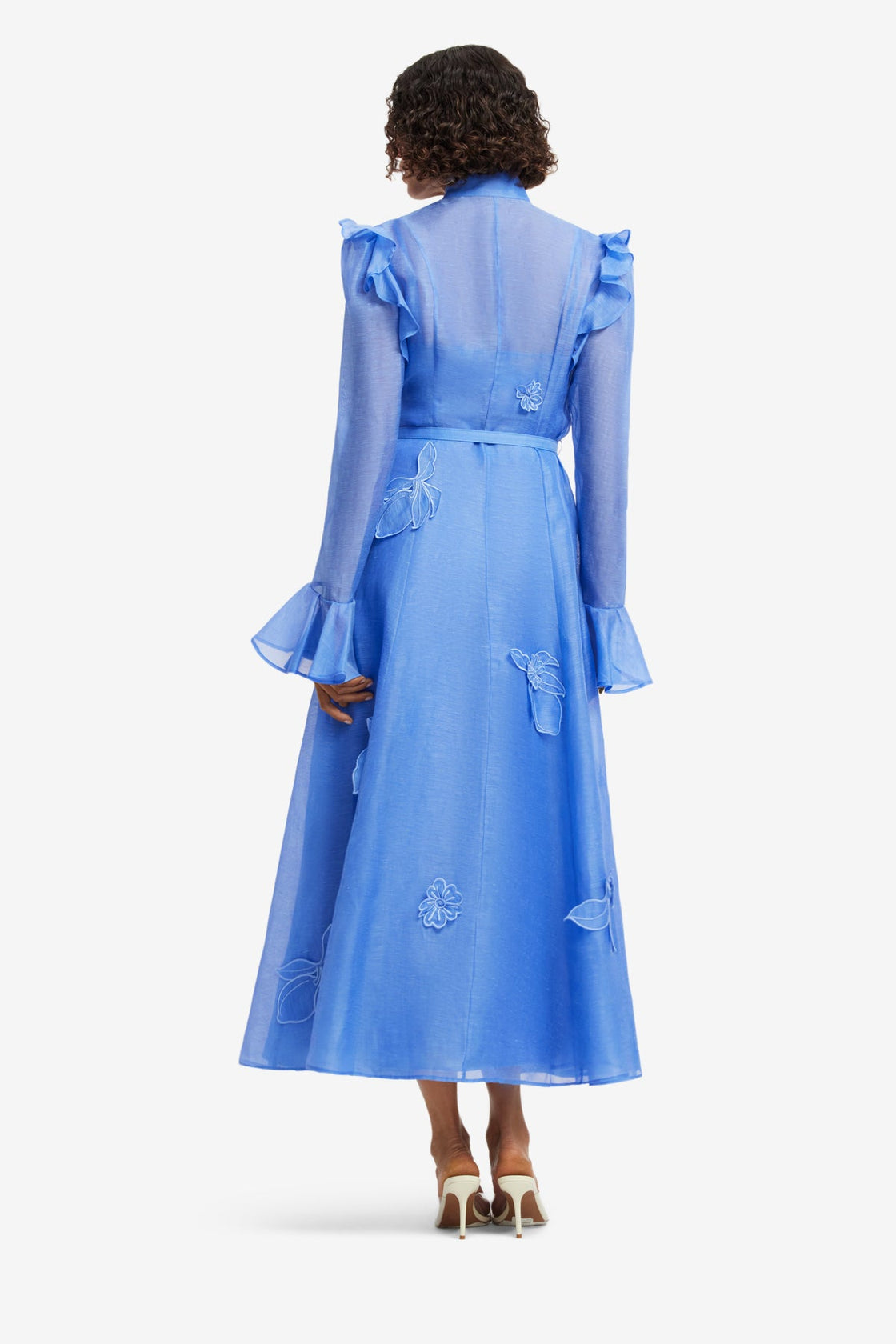 Katrina Appliqué Butterfly Sleeve Midi Dress - Azure Dress Midi