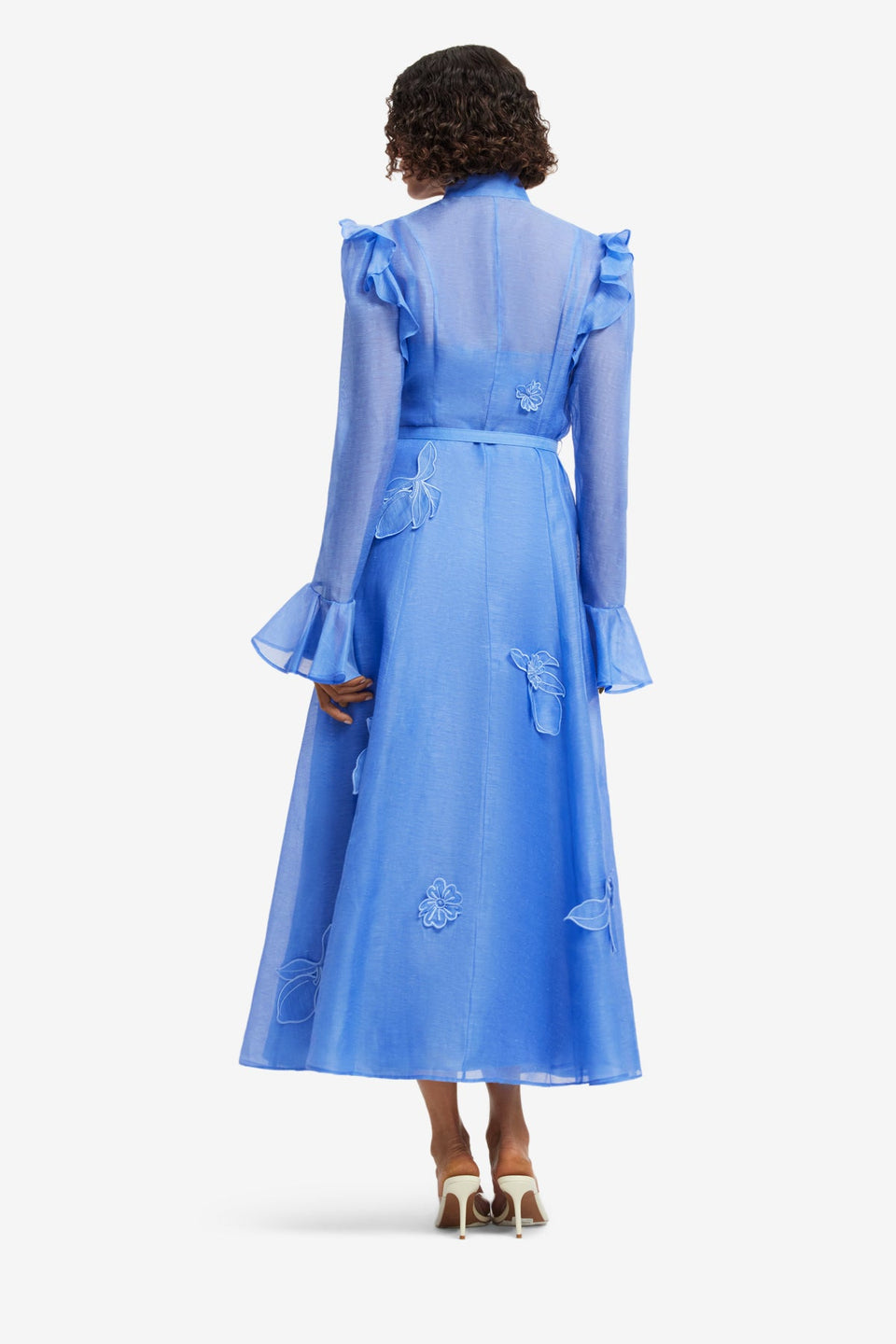 Katrina Appliqué Butterfly Sleeve Midi Dress - Azure Dress Midi