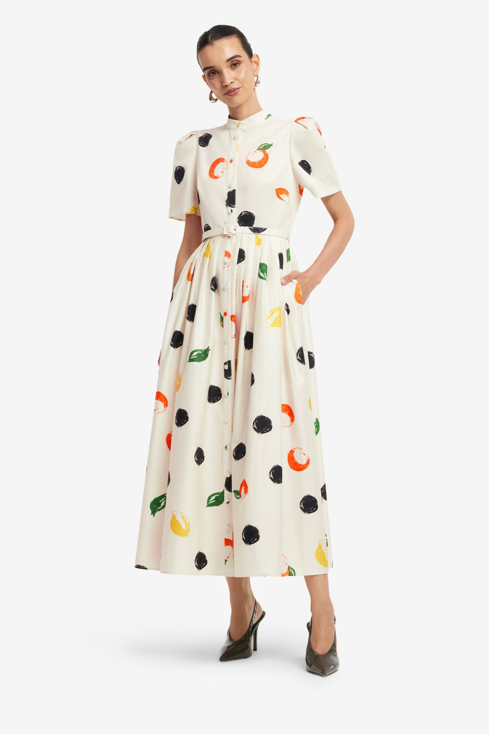 Bianca Short Sleeve Midi Dress - Citrus Spots Dress Midi