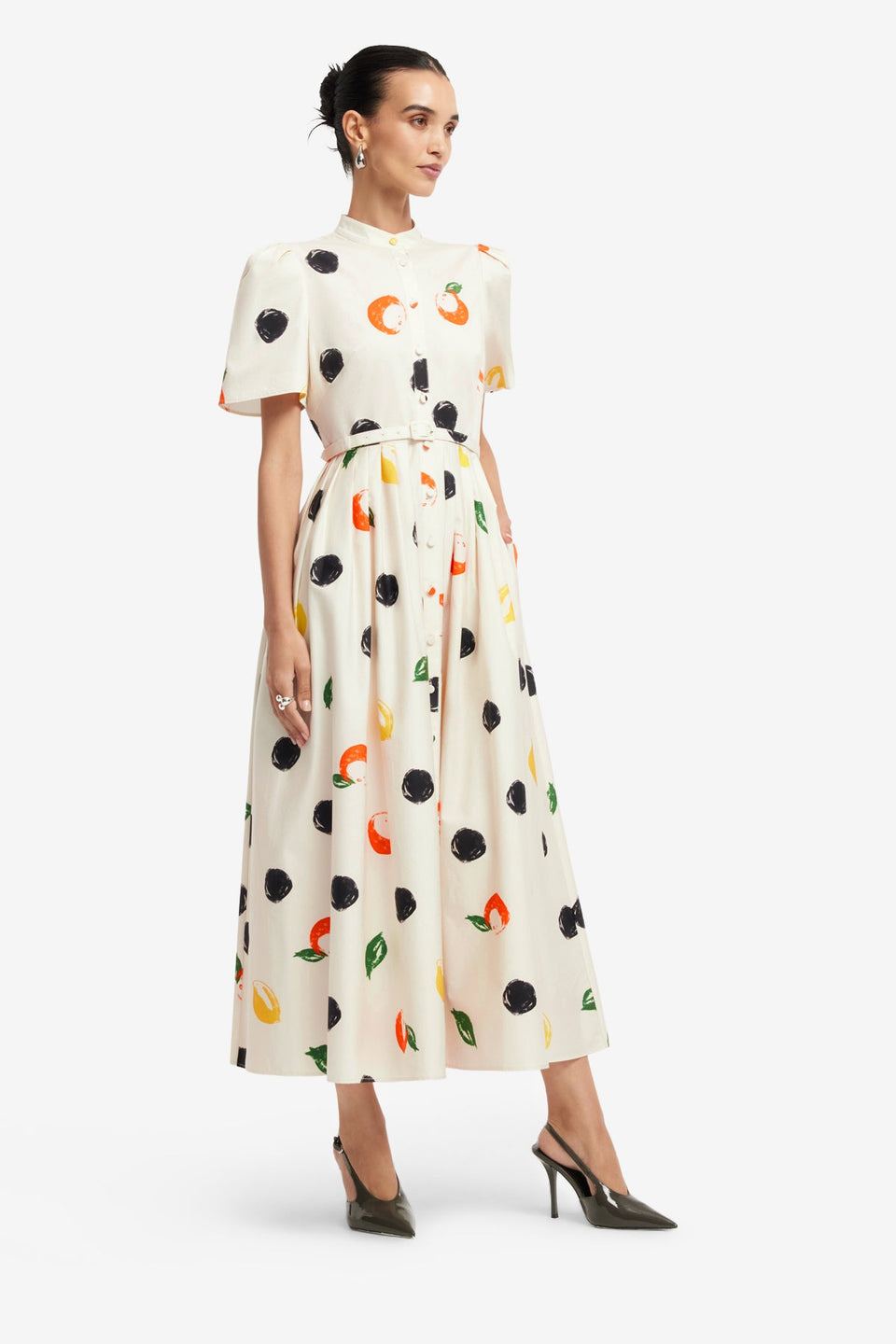 Bianca Short Sleeve Midi Dress - Citrus Spots Dress Midi