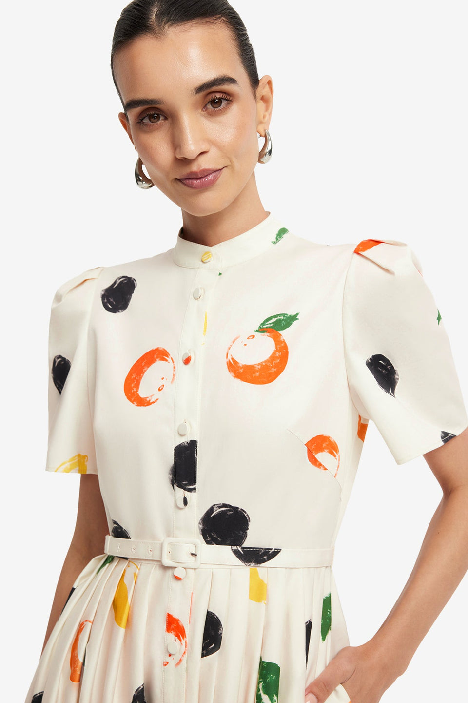 Bianca Short Sleeve Midi Dress - Citrus Spots Dress Midi