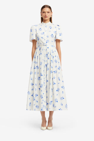 Bianca Short Sleeve Midi Dress - Ditsy Floral Print in Snow Dress Midi