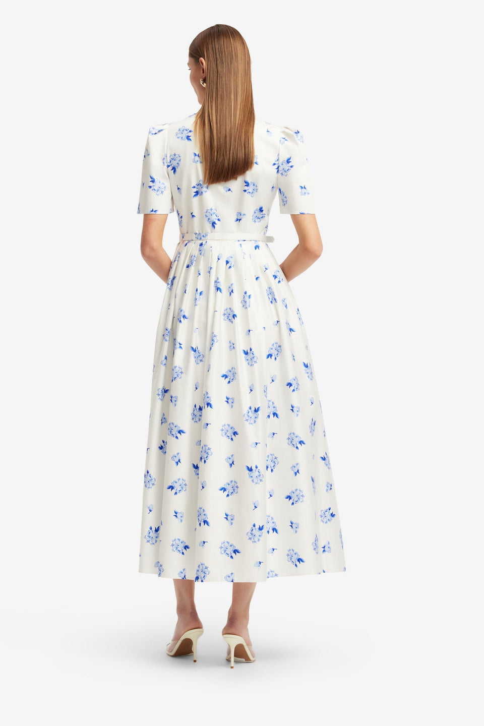 Bianca Short Sleeve Midi Dress - Ditsy Floral Print in Snow Dress Midi