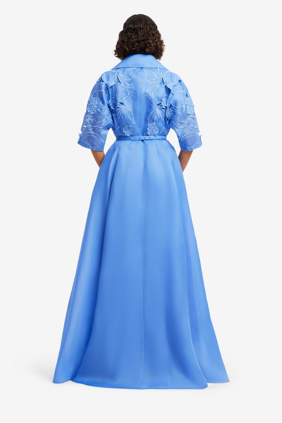 Junia Appliqué Puff Sleeve Silk Gown - Azure Dress Maxi
