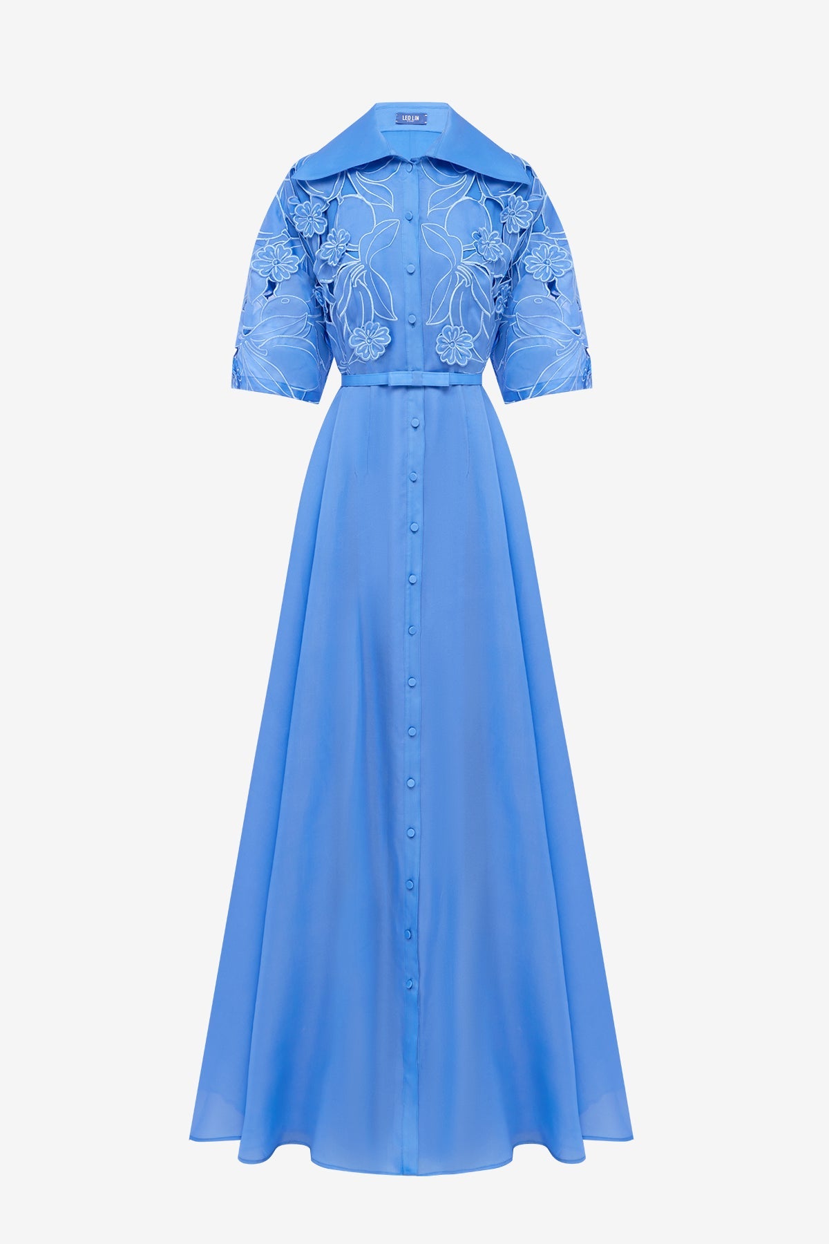 LEO LIN - Junia Appliqué Puff Sleeve Silk Gown
