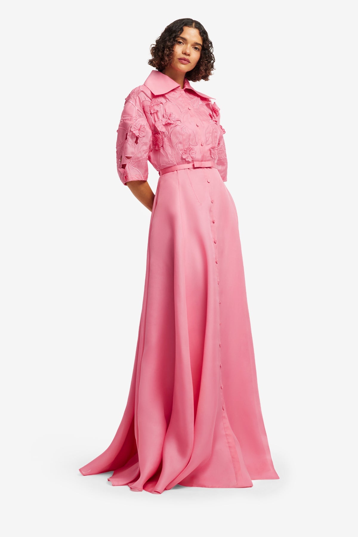 Junia Appliqué Puff Sleeve Silk Gown - Fuchsia – LEO LIN