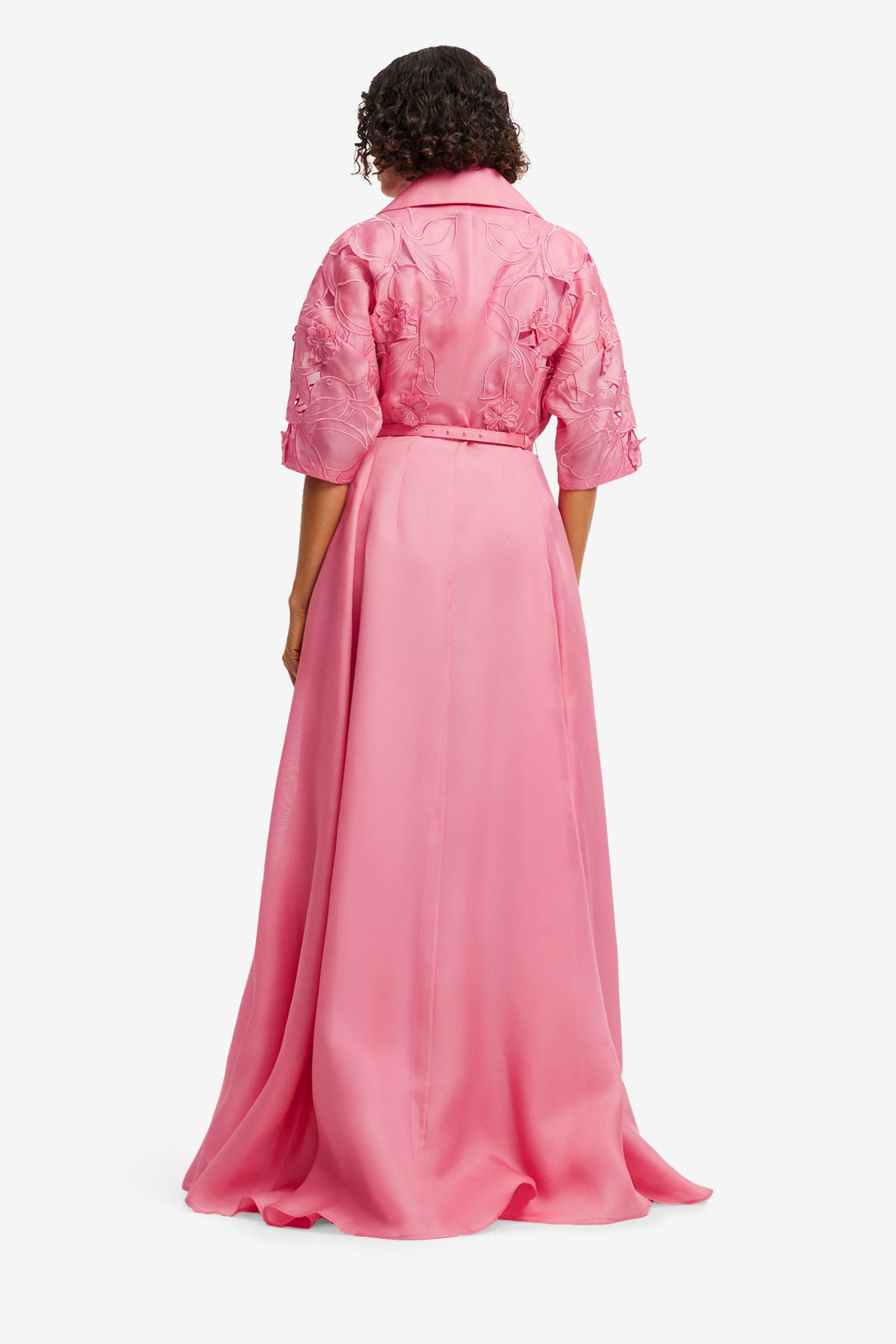 Junia Appliqué Puff Sleeve Silk Gown - Fuchsia Dress Maxi