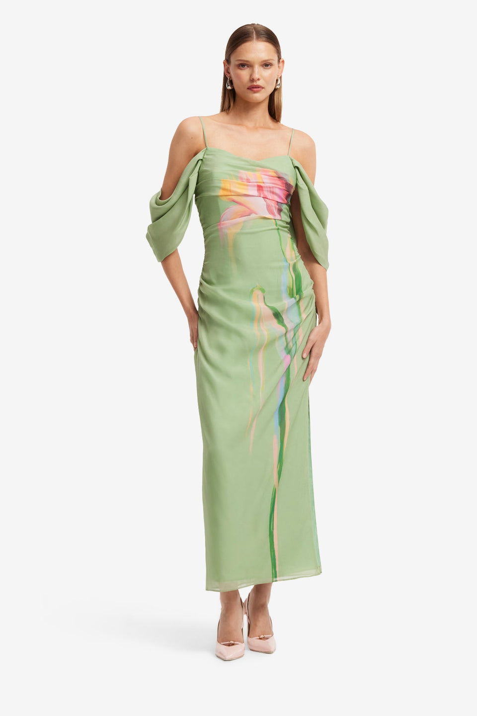 Exclusive LEO LIN Angeline Maxi Dress - Tulip Print in Green