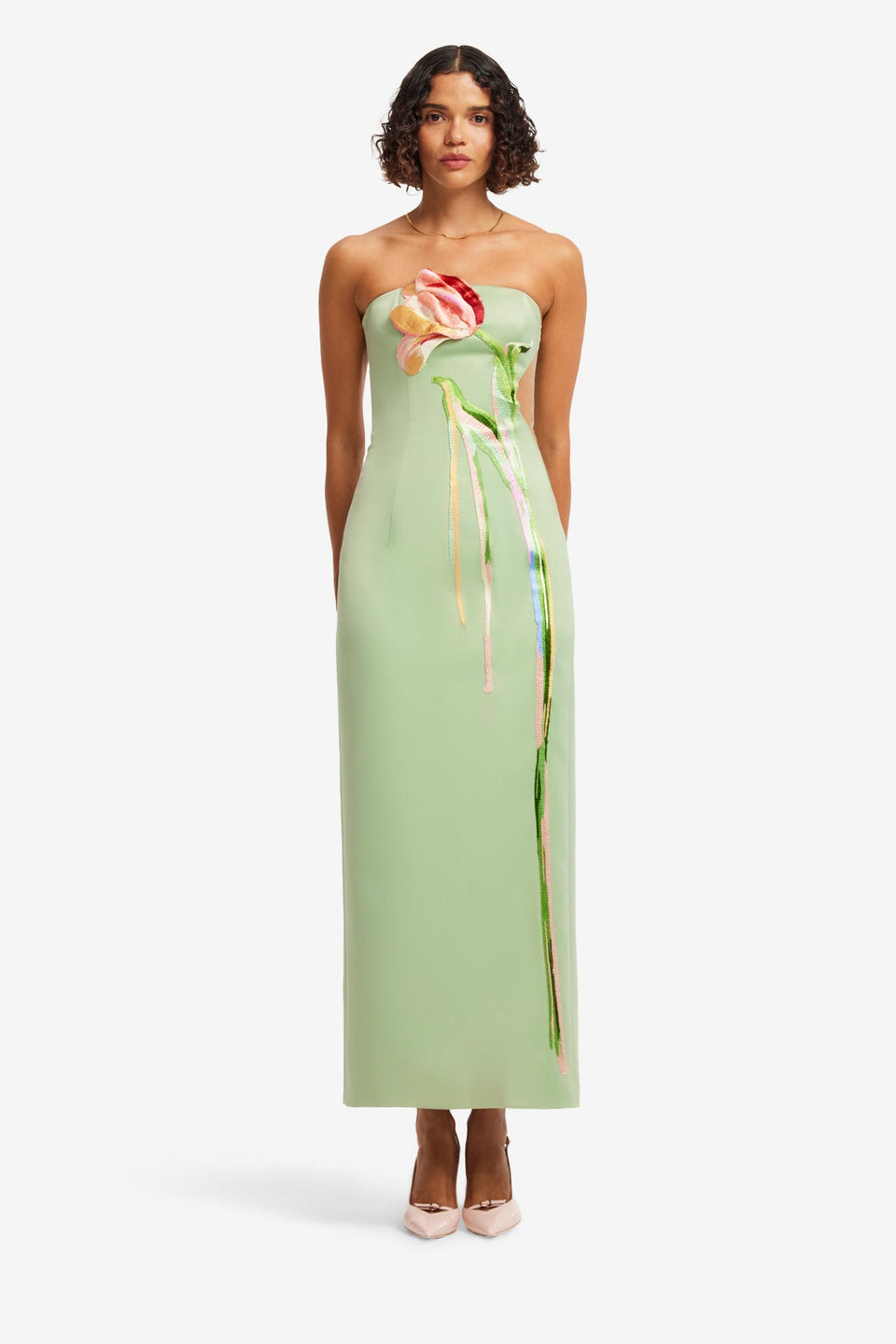 Exclusive LEO LIN Marilyn Cutout Bustier Maxi Dress - Tulip Print in Green