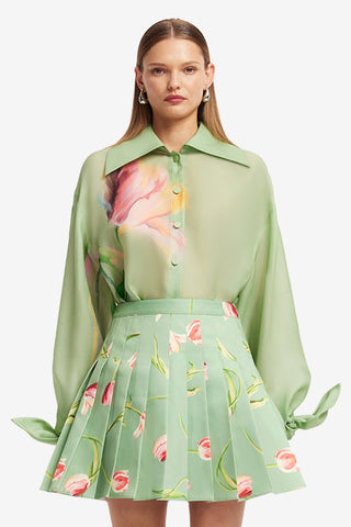 Christina Bow Blouse - Tulip Print in Green Blouse/Shirts