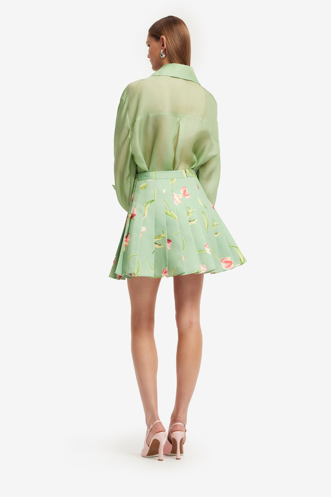 Christina Bow Blouse - Tulip Print in Green Blouse/Shirts