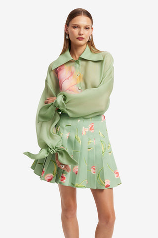 Christina Bow Blouse - Tulip Print in Green Blouse/Shirts