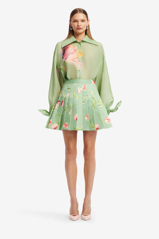 Melody Pleated Mini Skirt - Tulip Print in Green Skirts