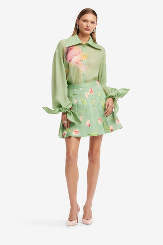 Melody Pleated Mini Skirt - Tulip Print in Green Skirts