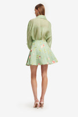 Melody Pleated Mini Skirt - Tulip Print in Green Skirts