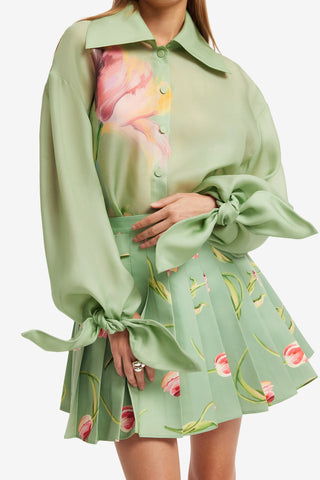 Melody Pleated Mini Skirt - Tulip Print in Green Skirts