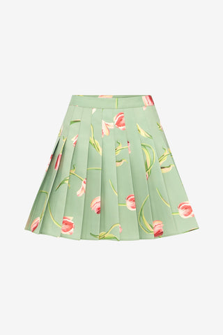 Melody Pleated Mini Skirt - Tulip Print in Green Skirts