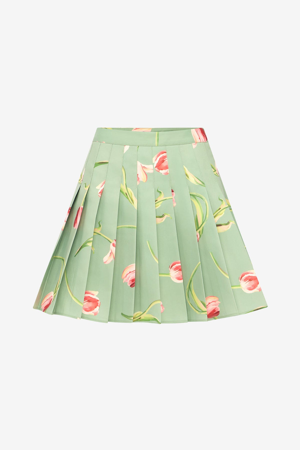 Exclusive LEO LIN Melody Pleated Mini Skirt - Tulip Print in Green