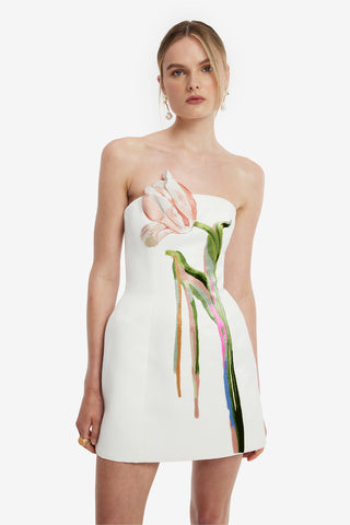 Roselle Bustier Mini Dress - Tulip Print in Snow Dress Mini