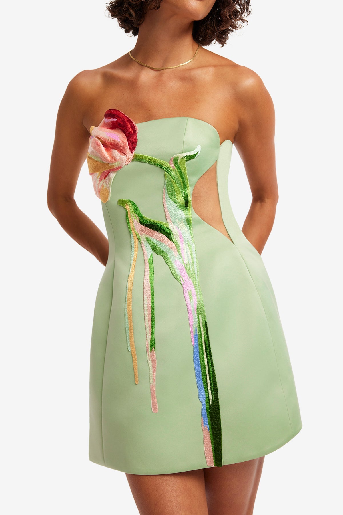 Roselle Cutout Bustier Mini Dress - Tulip Print in Green – LEO LIN