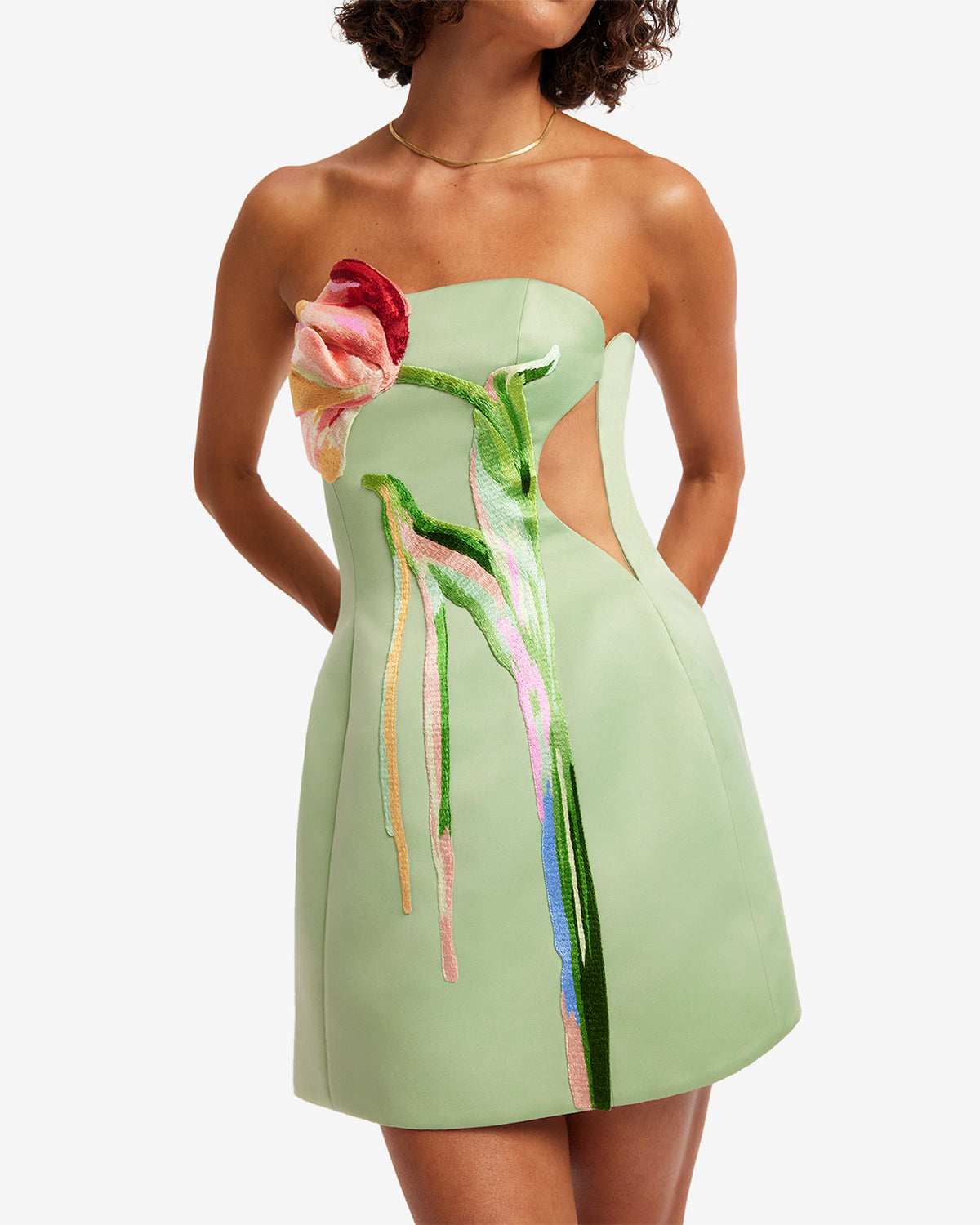 Roselle Cutout Bustier Mini Dress - Tulip Print in Green – LEO LIN