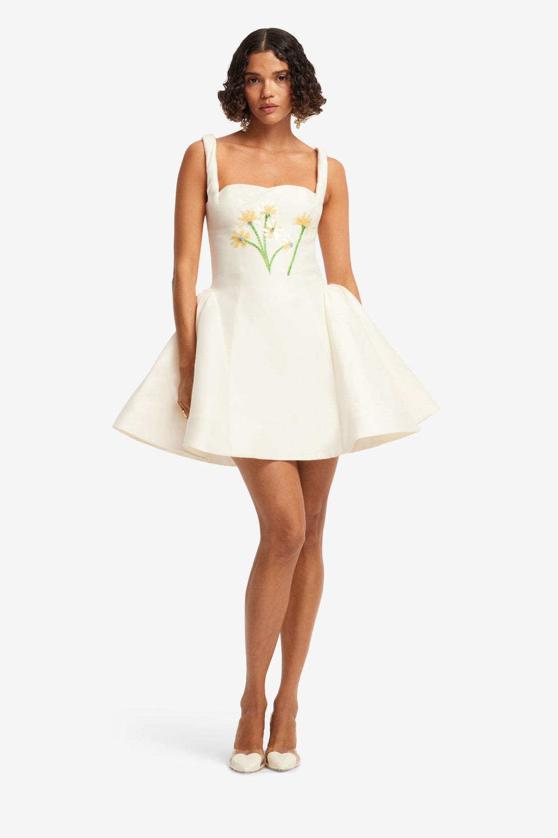 LEO LIN Ariel Embellished Wool Mini Dress in White