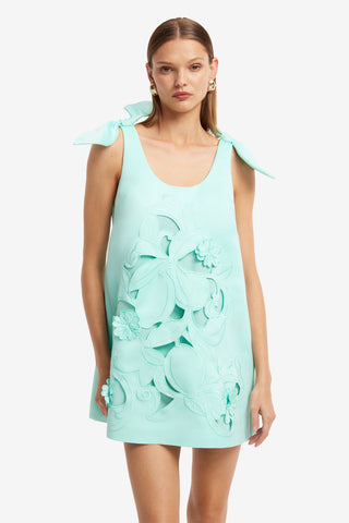 Harper Bow Appliqué Mini Dress - Pale Turquoise Dress Mini