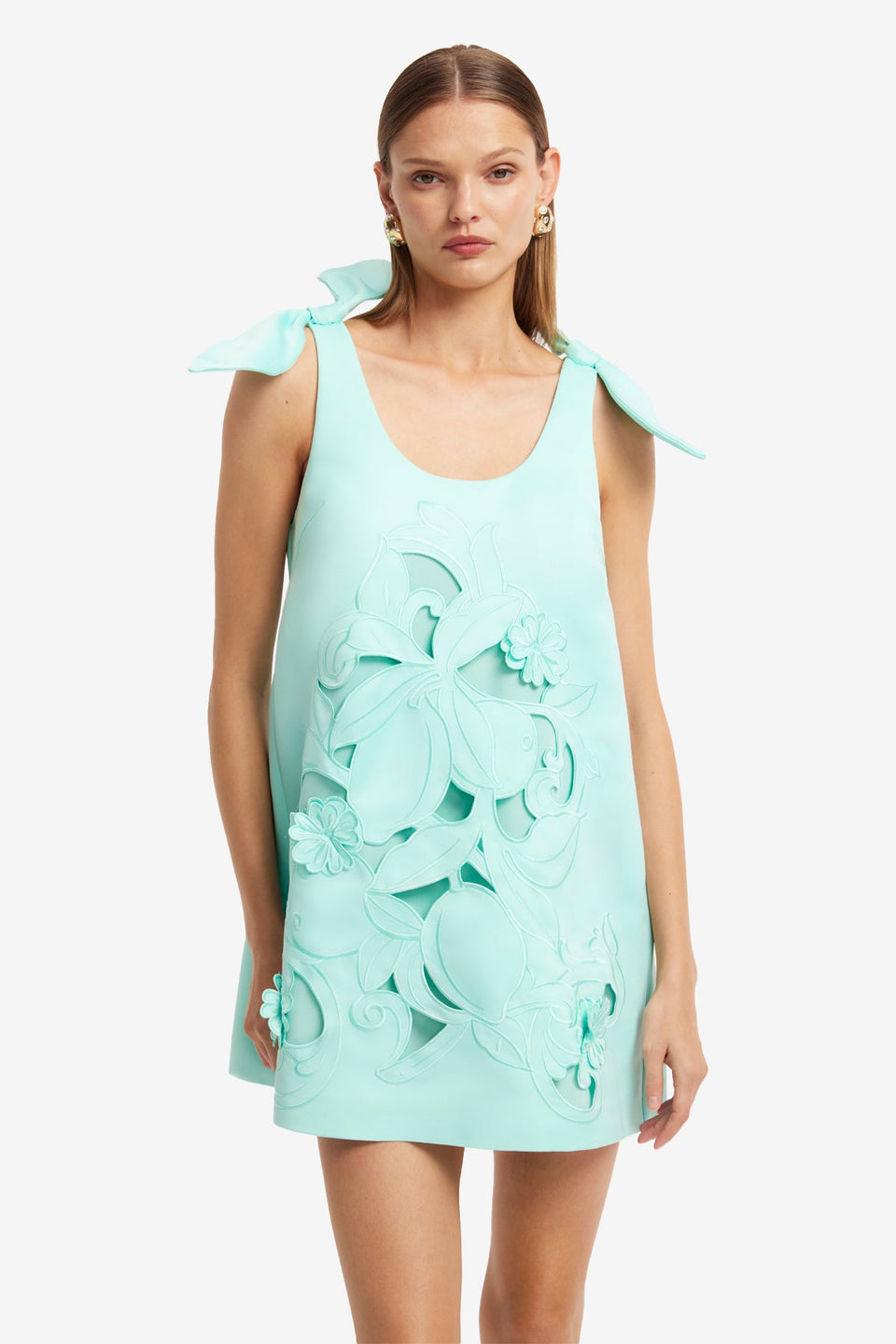 Harper Bow Appliqué Mini Dress - Pale Turquoise Dress Mini