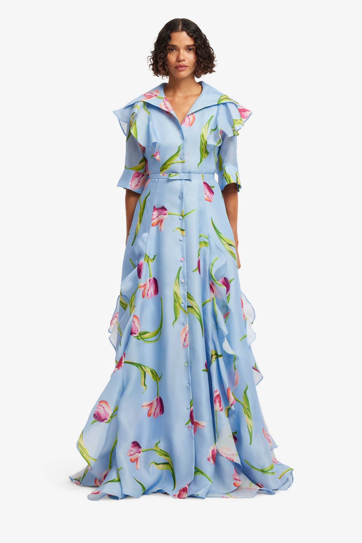 Isabella Silk Gown - Tulip Print in Blue – LEO LIN