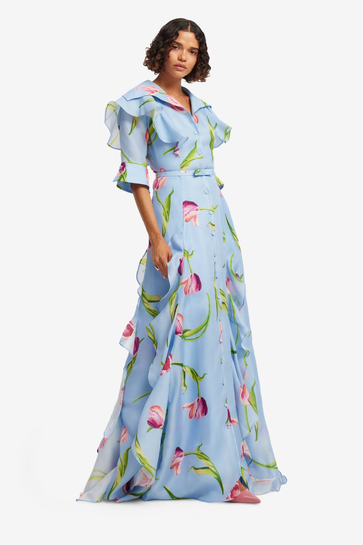 Isabella Silk Gown - Tulip Print in Blue – LEO LIN