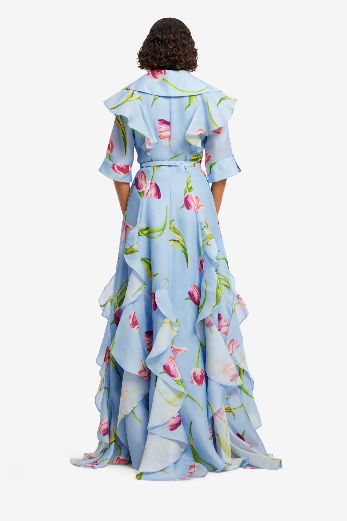 Isabella Silk Gown - Tulip Print in Blue – LEO LIN