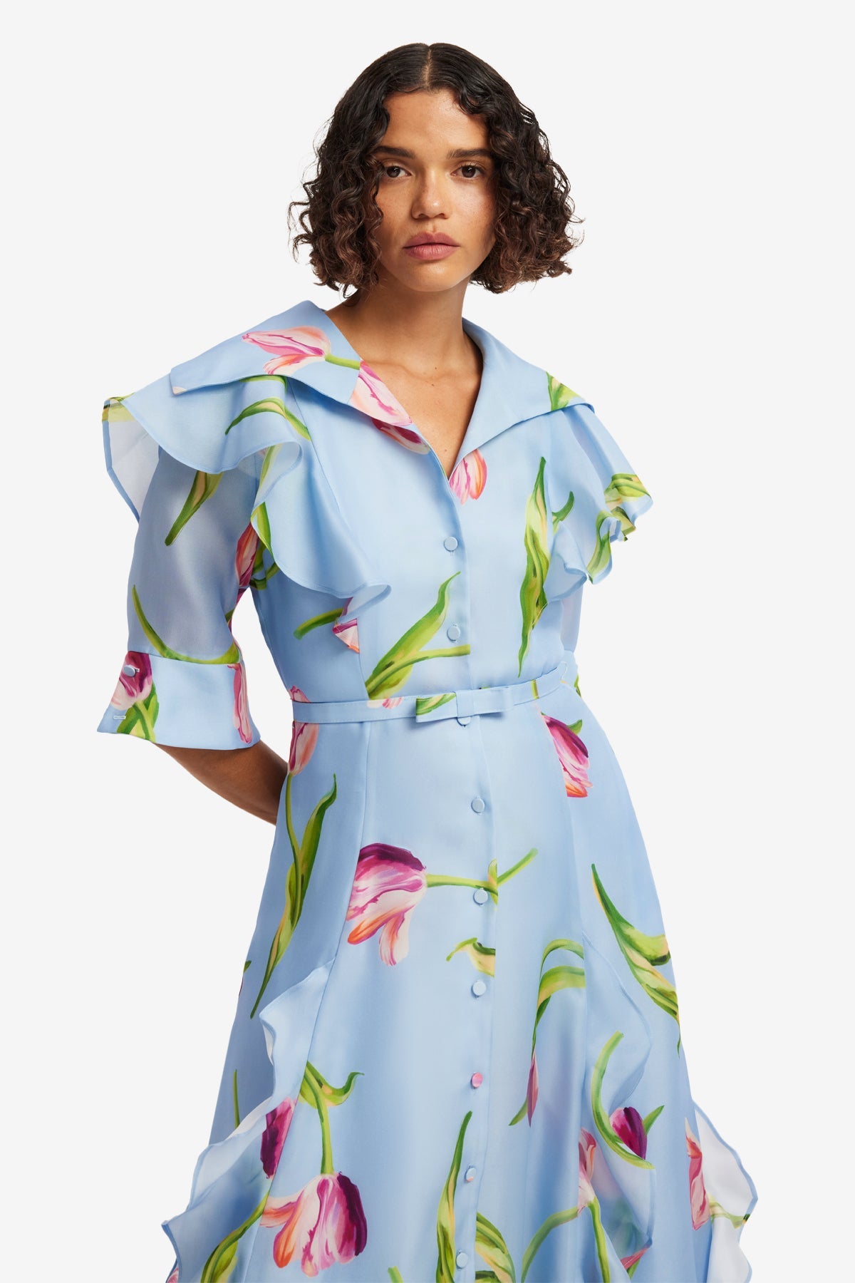 Isabella Silk Gown - Tulip Print in Blue – LEO LIN