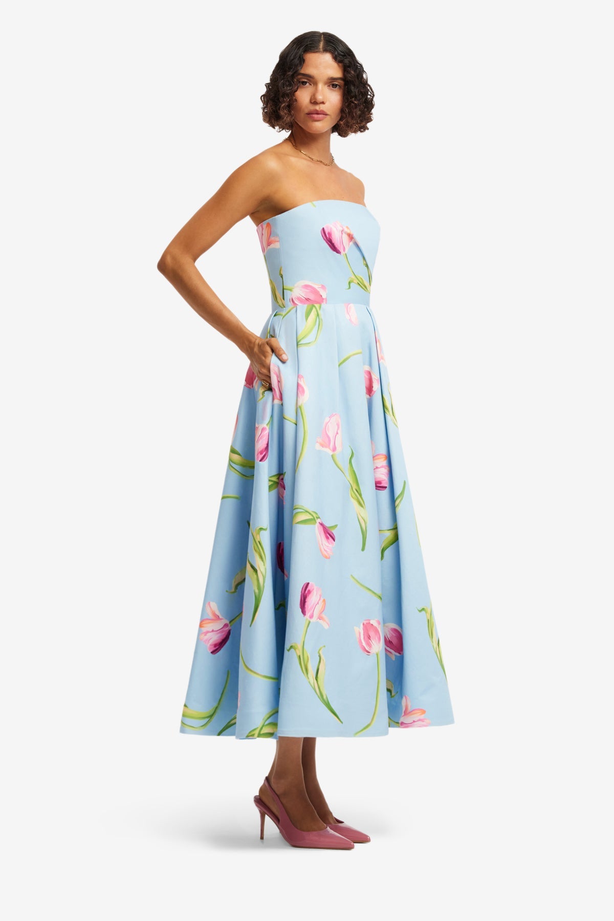 Lynn Bustier Midi Dress - Tulip Print in Blue – LEO LIN