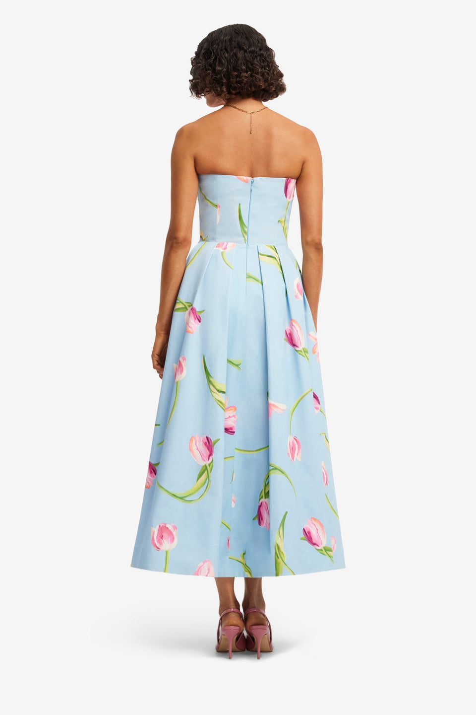 Exclusive LEO LIN Lynn Bustier Midi Dress - Tulip Print in Blue