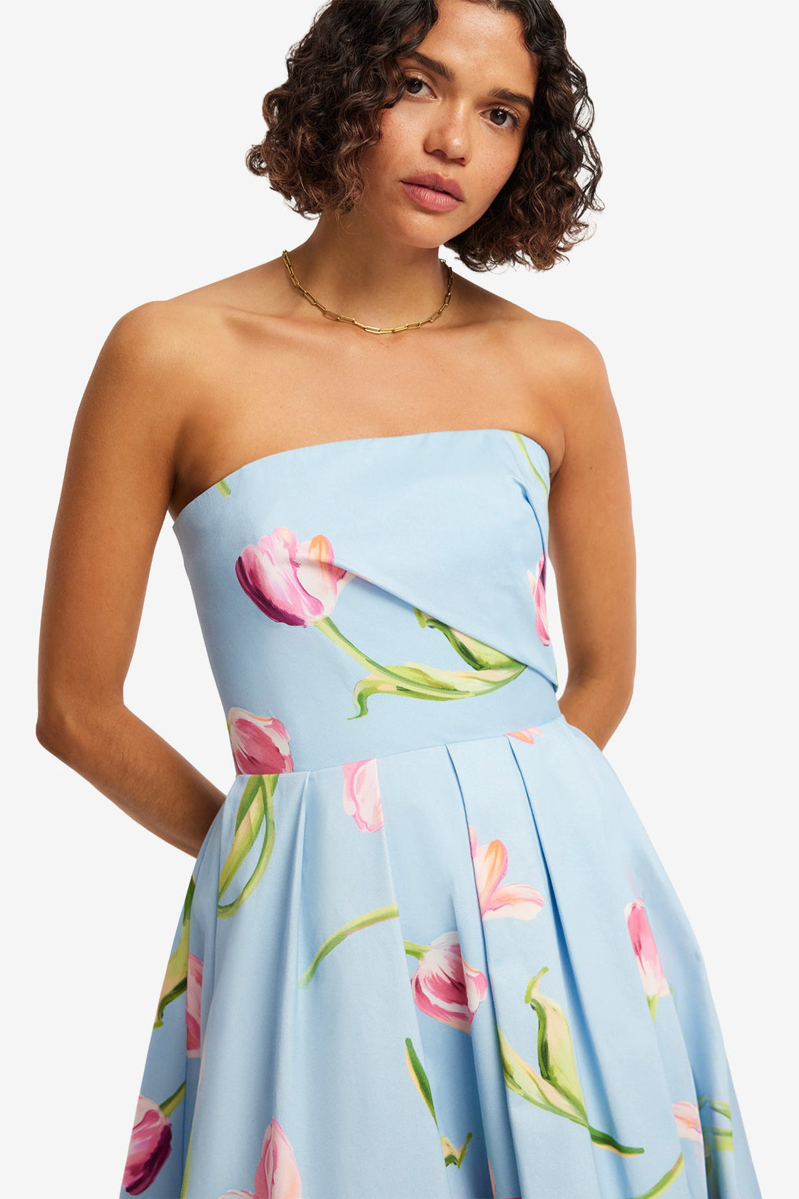 Lynn Bustier Midi Dress - Tulip Print in Blue  LEO LIN