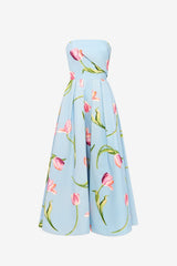 Lynn Bustier Midi Dress - Tulip Print in Blue Dress Midi