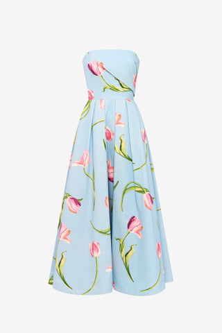 Lynn Bustier Midi Dress - Tulip Print in Blue Dress Midi