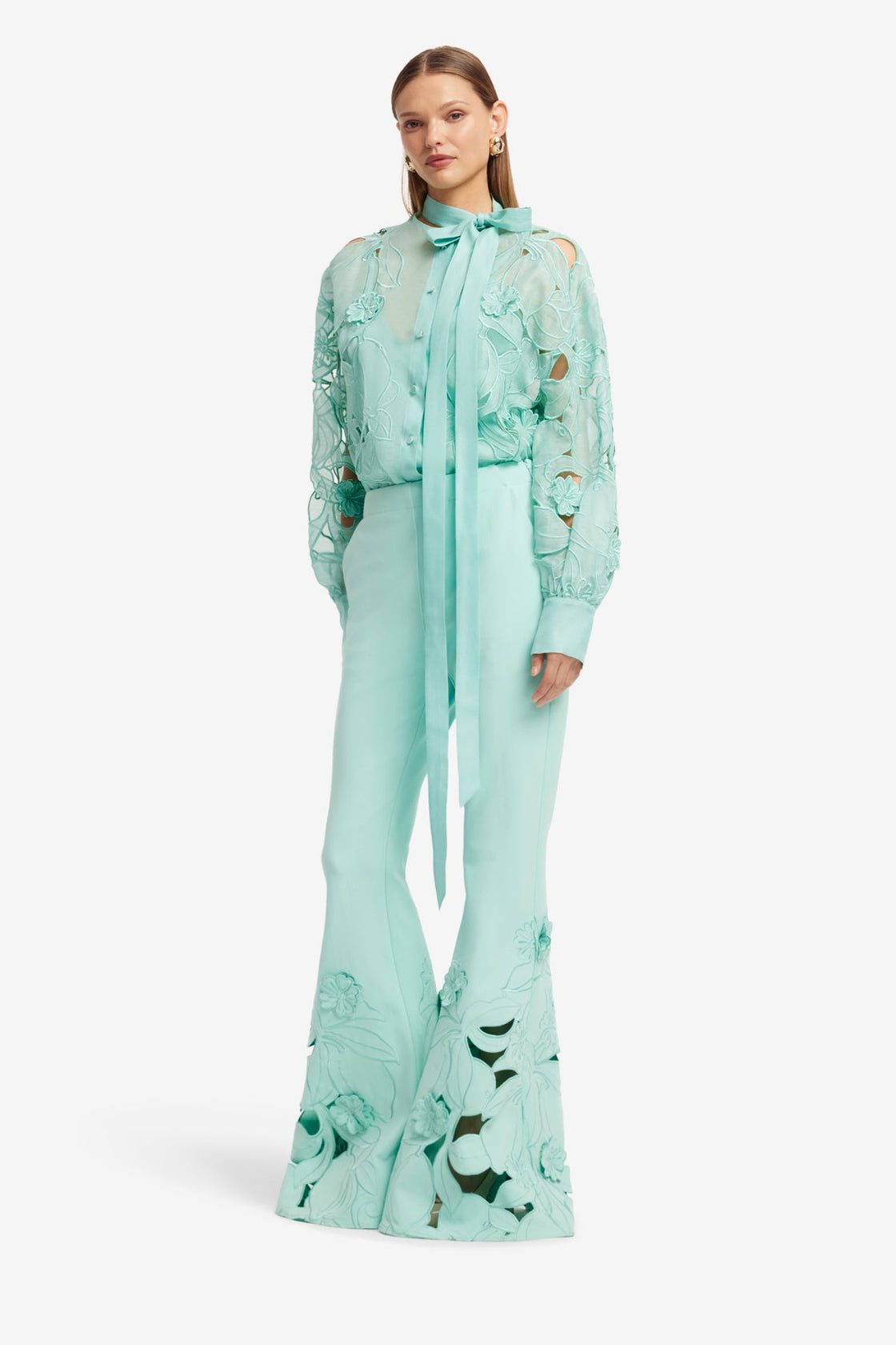 Elle Appliqué Blouse - Pale Turquoise Blouse/Shirts