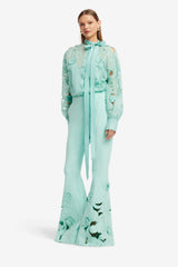 Vera Appliqué Flared Pants - Pale Turquoise Pants