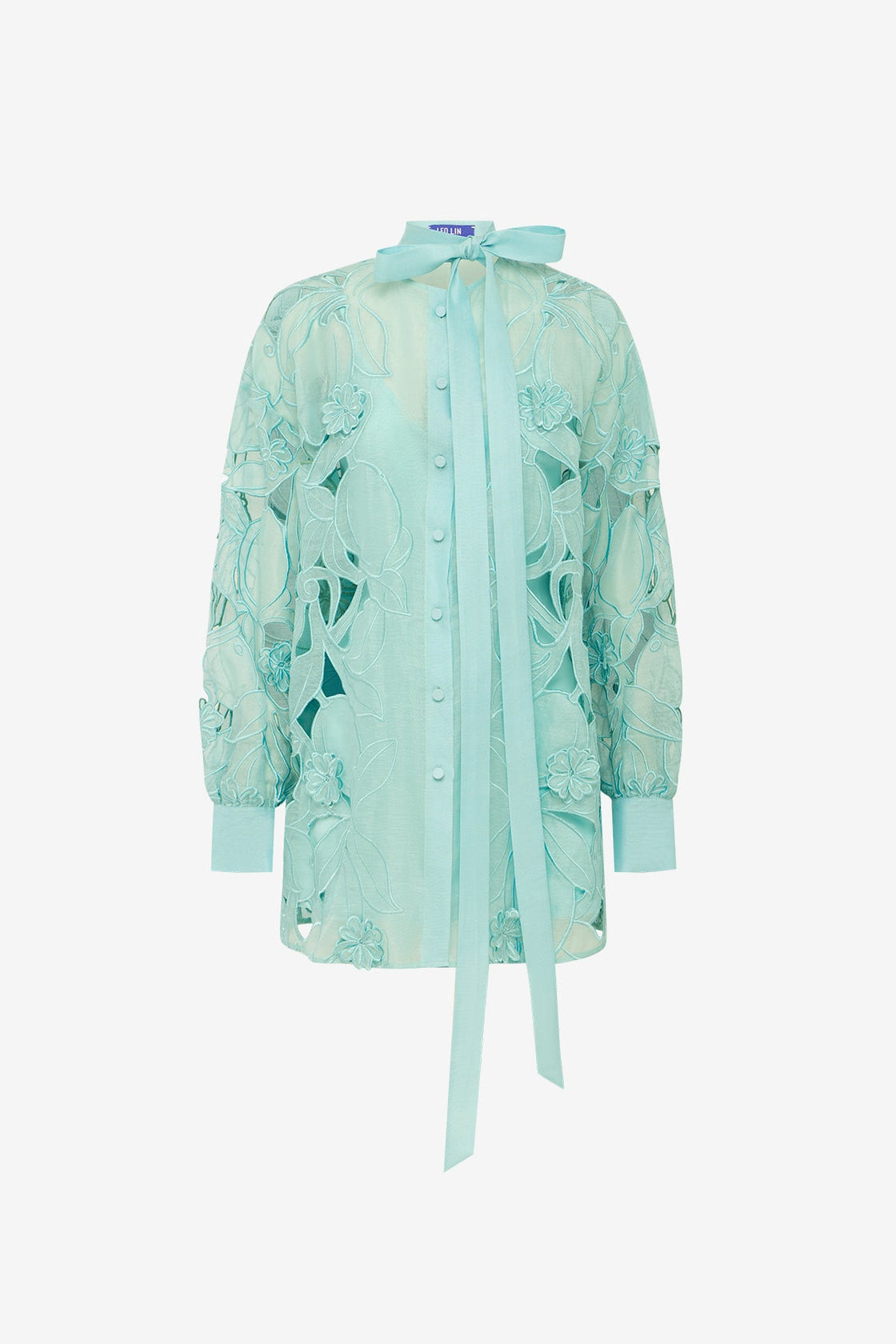 Elle Appliqué Blouse - Pale Turquoise Blouse/Shirts