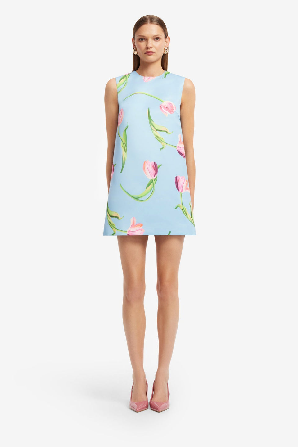 Exclusive LEO LIN Yvonne Mini Dress - Tulip Print in Blue