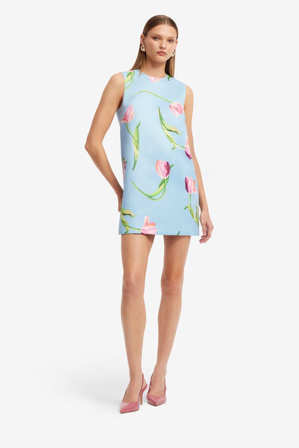 Exclusive LEO LIN Yvonne Mini Dress - Tulip Print in Blue