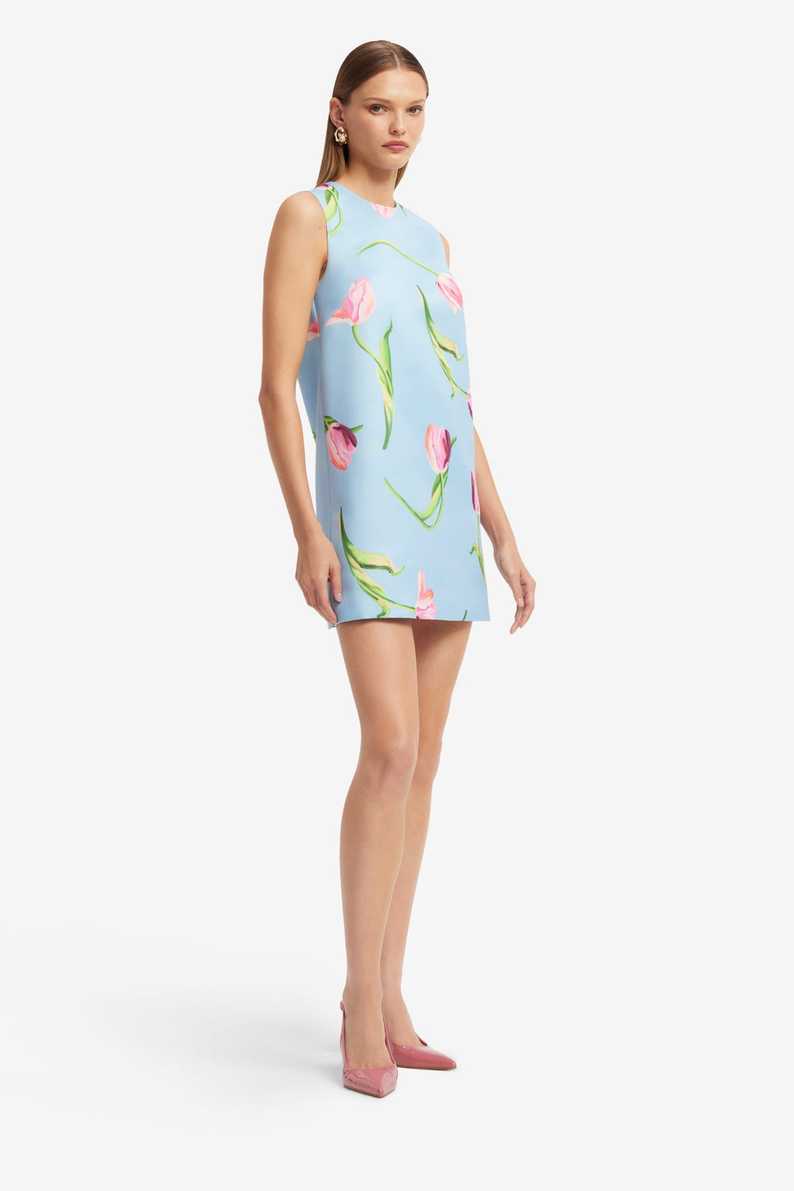Yvonne Mini Dress - Tulip Print in Blue Dress Mini