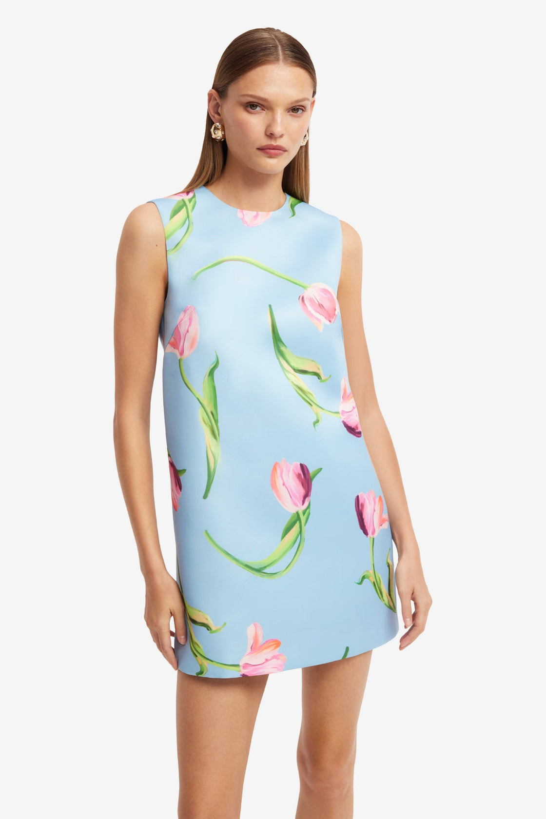 Yvonne Mini Dress - Tulip Print in Blue Dress Mini