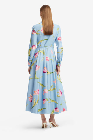 Zara Shirt Midi Dress - Tulip Print in Blue Dress Midi