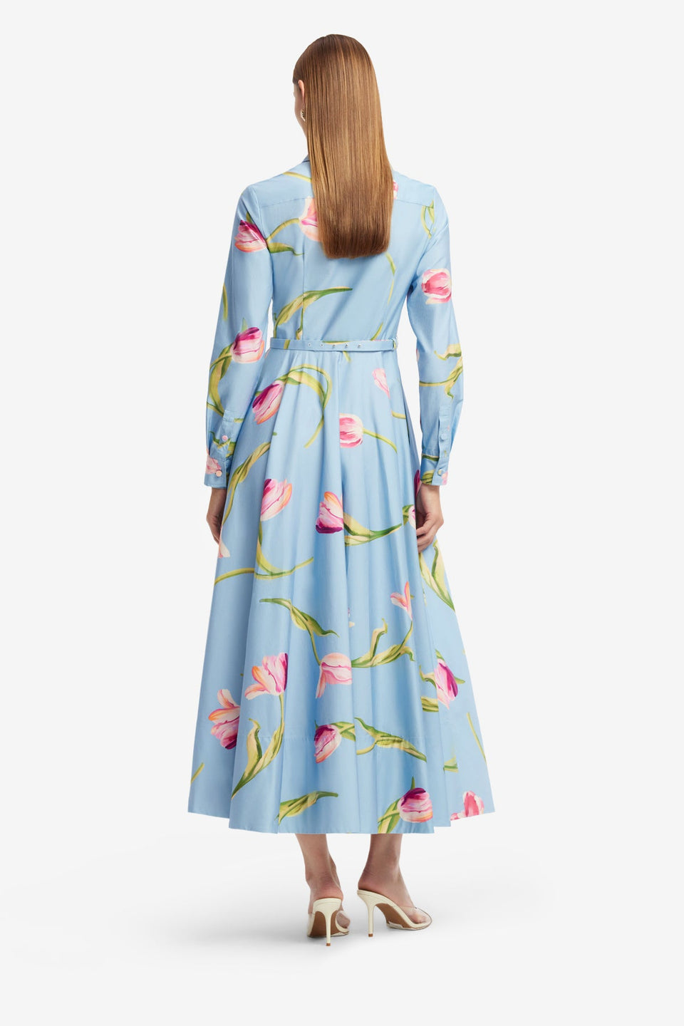 Exclusive LEO LIN Zara Shirt Midi Dress - Tulip Print in Blue