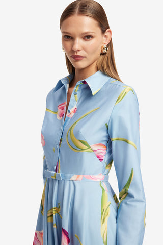 Zara Shirt Midi Dress - Tulip Print in Blue Dress Midi