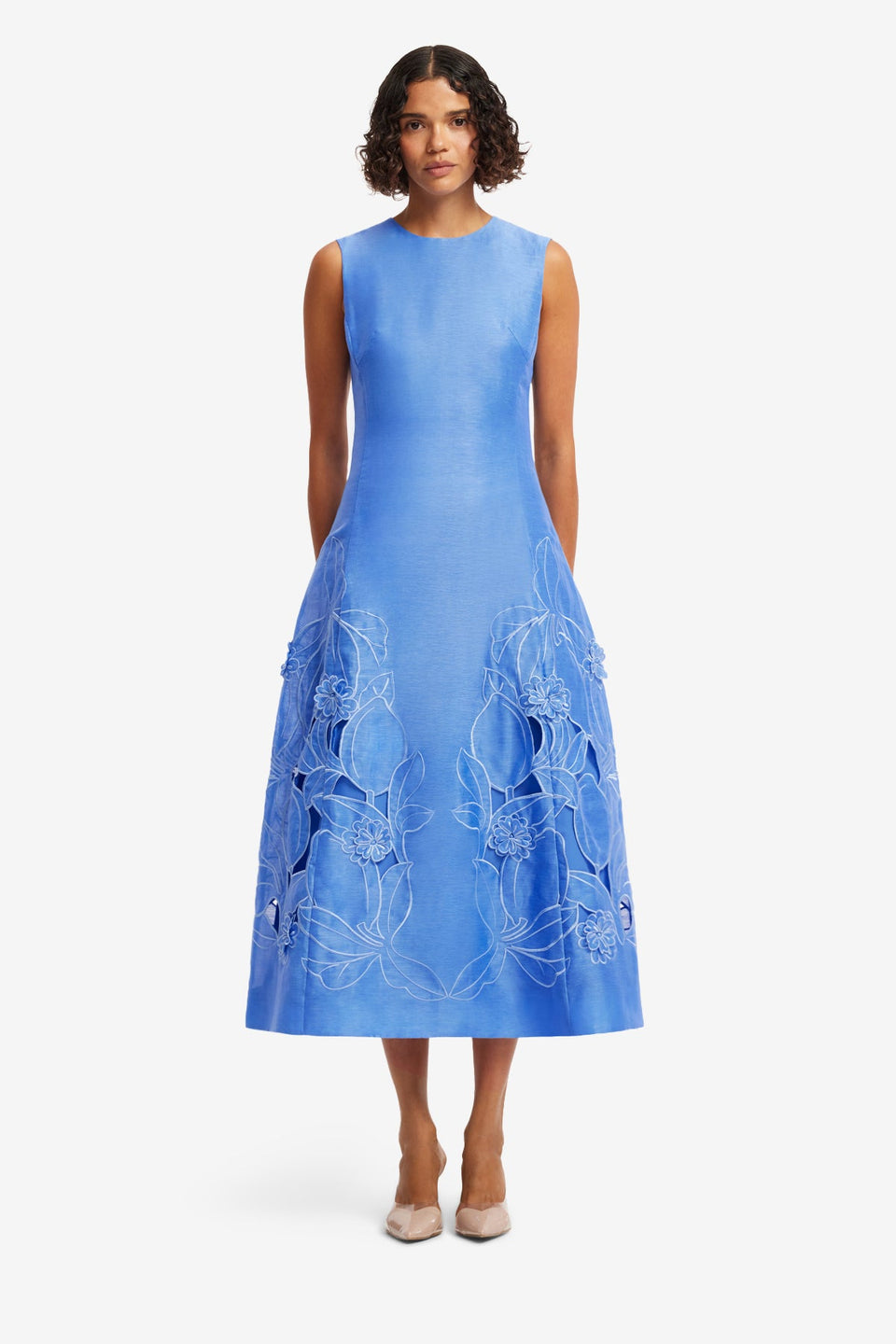 Cleo Appliqué Sleeveless Midi Dress - Azure Dress Midi