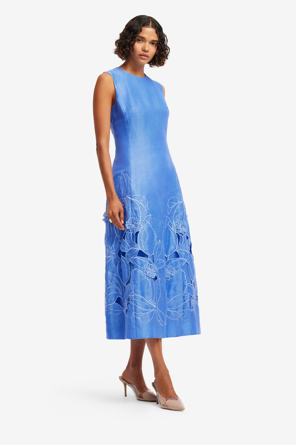 Cleo Appliqué Sleeveless Midi Dress - Azure Dress Midi